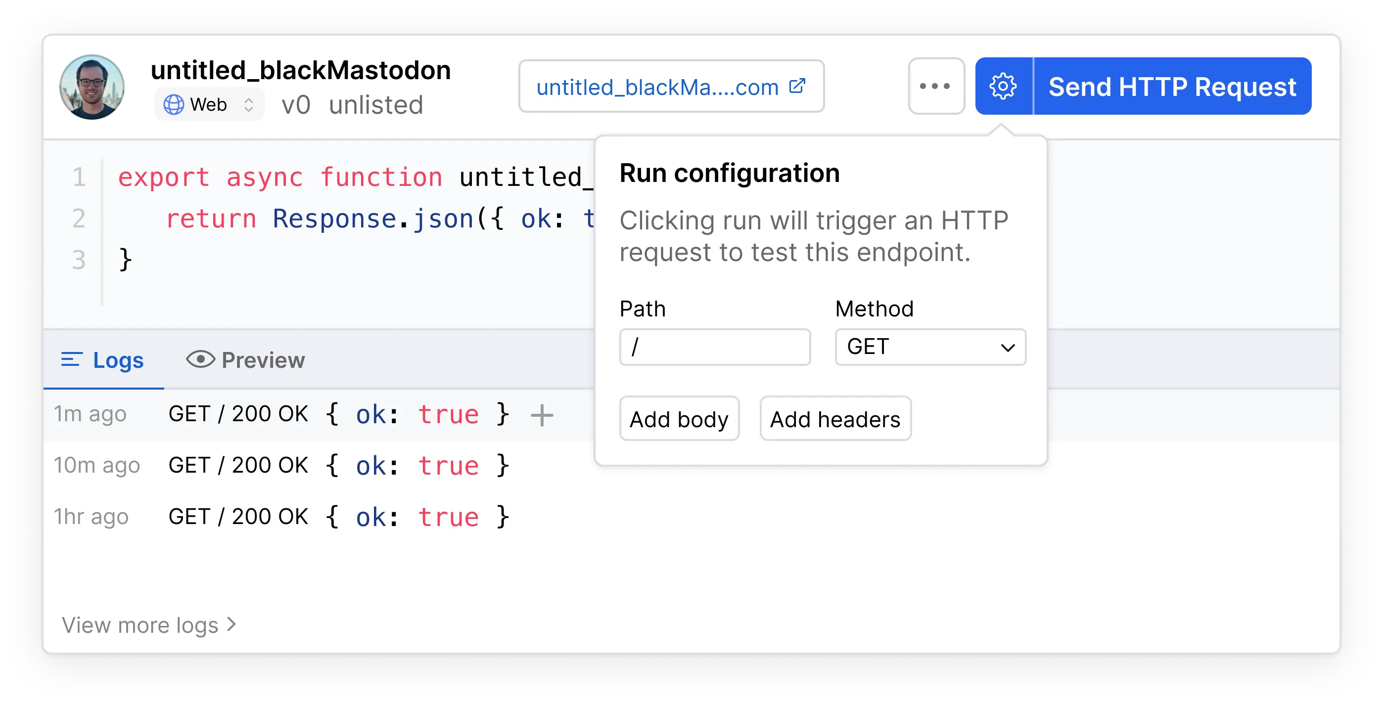 HTTP handler value showing configuration of the sent request